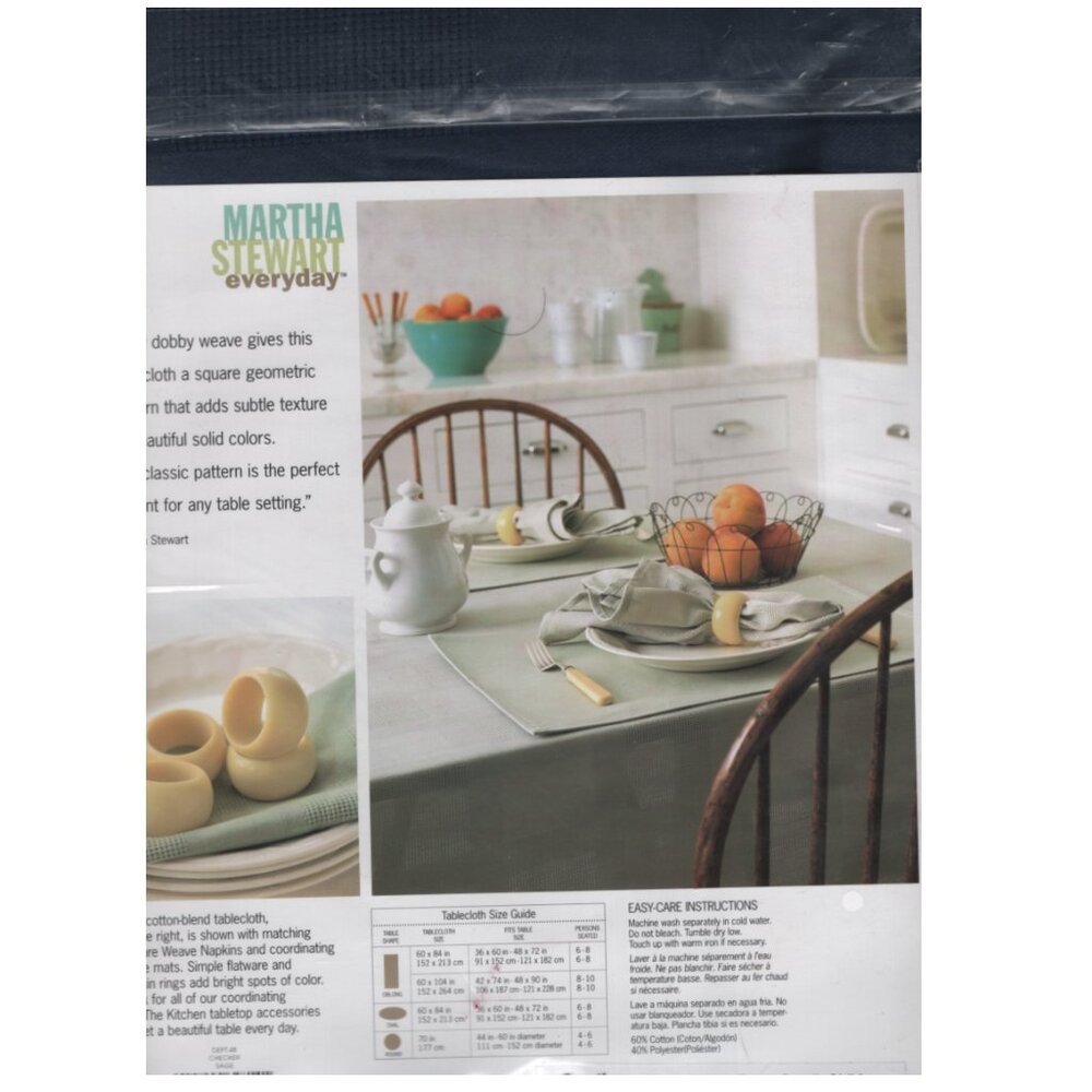 Martha Stewart Everyday 70 Inch Round Tablecloth Navy Blue Easy Care Table NIP